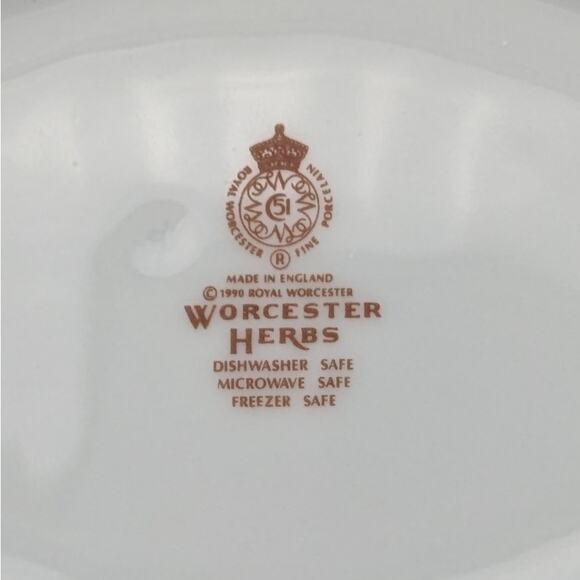 1990 Royal Worcester Herbs Porcelain Replacement Bay Scalloped Bowl Dish Vintage - Picture 3 of 5